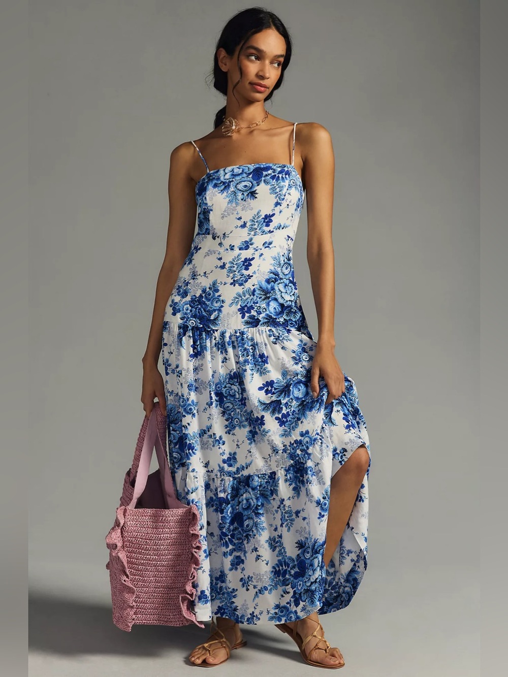 Anthropologie Maeve Drop-Waist Dress Blue Floral Size XSP